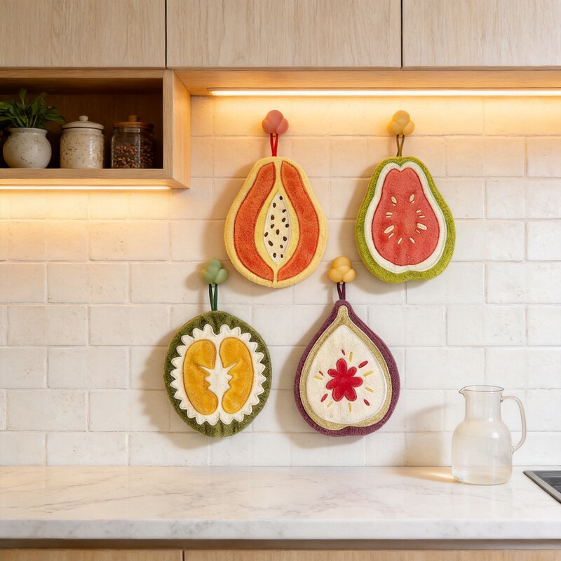 Cute Fruit Cartoon Durian Hand Towel, Hanging Type, Absorbent, Quick-Drying, Thickened, Lint-Free, for Kitchen and Bathroom