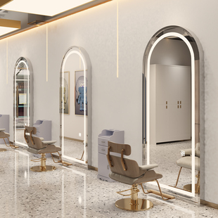 Barber Shop Mirror Hair Salon Perm and Dye Wall-Mounted Hairdressing Mirror Table Single-Sided Floor-Standing Mirror with Smart Light Mirror Led