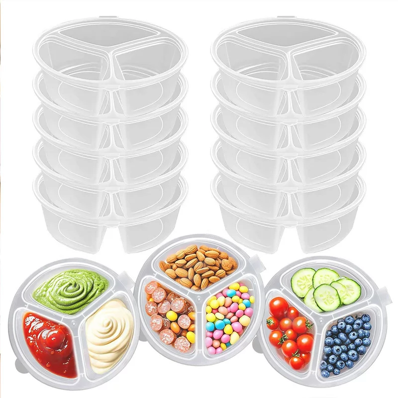 Disposable condiment container with lid three-compartment condiment container 10/20/50 pieces dip divider box
