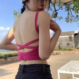 网红美背吊带抹胸女带胸垫短款夏季辣妹设计感外穿打底小背心百搭