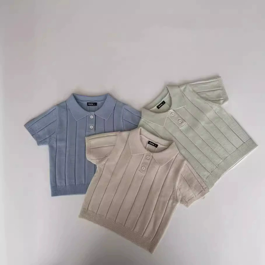 Весенне-летняя коллекция 2025 года: тонкая летняя кофта-пуловер из ледяного шелка для младенцев и малышей с отложным воротником.