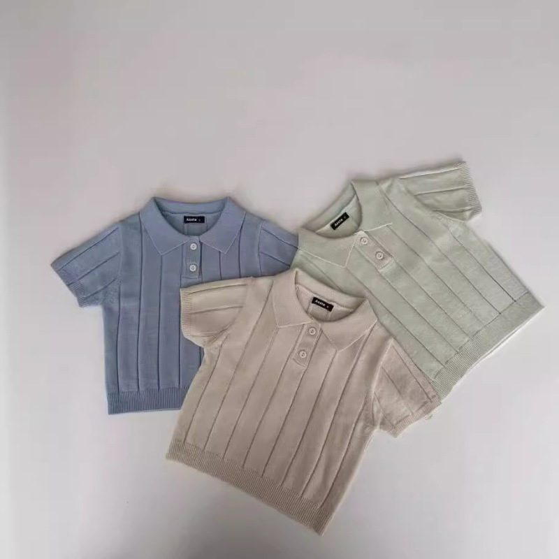 Ins Korean Version 2025 Spring and Summer Infant and Toddler Ice Silk Knitwear Thin Summer Top with Lapel Pullover