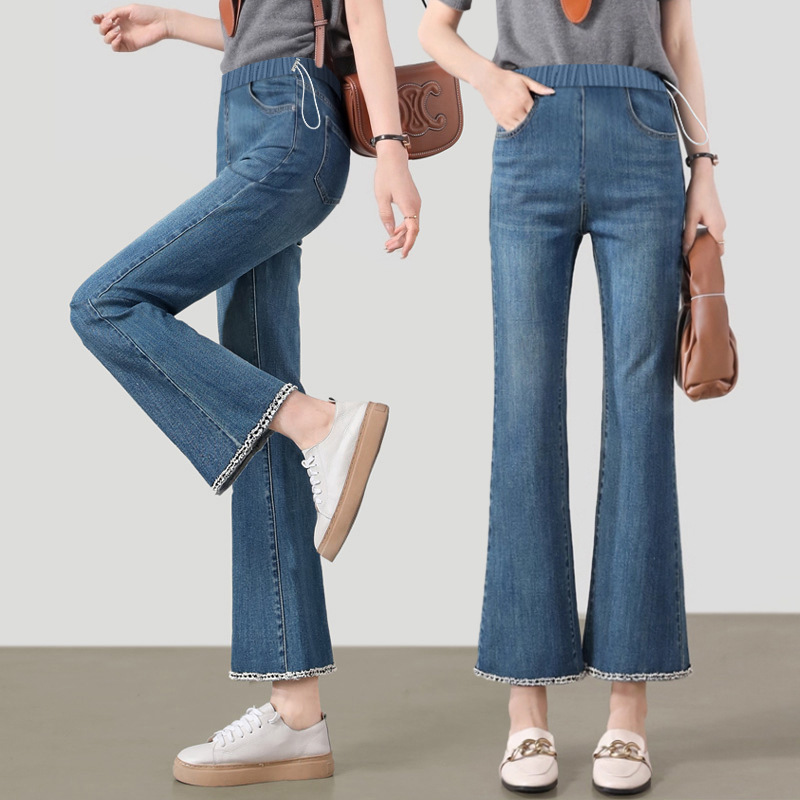 Maternity Drawstring Jeans Spring and Autumn Cropped Pants New Style Outerwear Flared Pants Casual Belly-Free Lazy Maternity Flared Pants