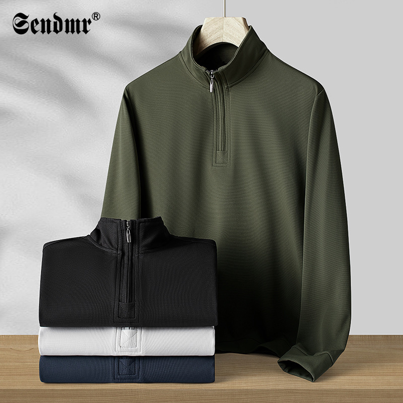Autumn and Winter New Half Zipper Vertical Collar Long Sleeve Pullover Men's Sweat Casual Sports Loose Breathable Top for Young Men Autumn and Winter New Half Zipper Vertical Collar Long Sleeve Pullover Men's Sweat Casual Sports Loose Breathable Top for Young Men