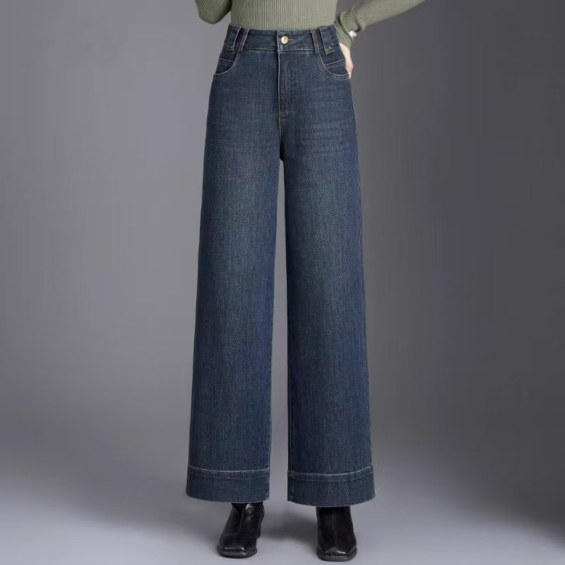 Mom Jeans Women's Spring & Fall High-Waisted Wide-Leg Pants Fashionable Large Size Foreign Style Loose Straight Middle-Aged Women's Pants