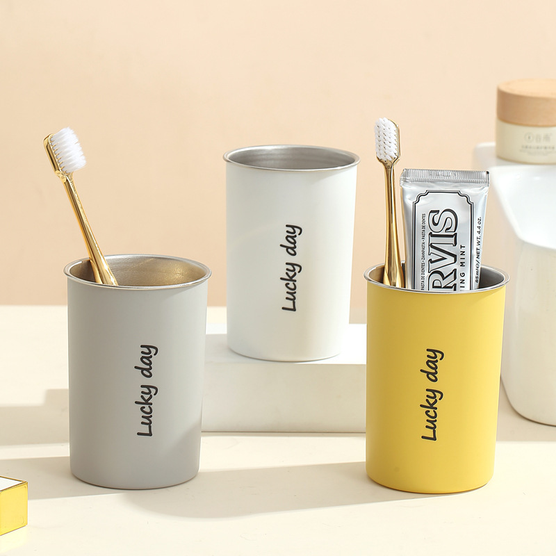 Free Shipping Stainless Steel Mouthwash Cup Ins Style Toothbrush Cup Couple Cup High-End Simple Children's Toothbrush Cup Toothbrush Holder