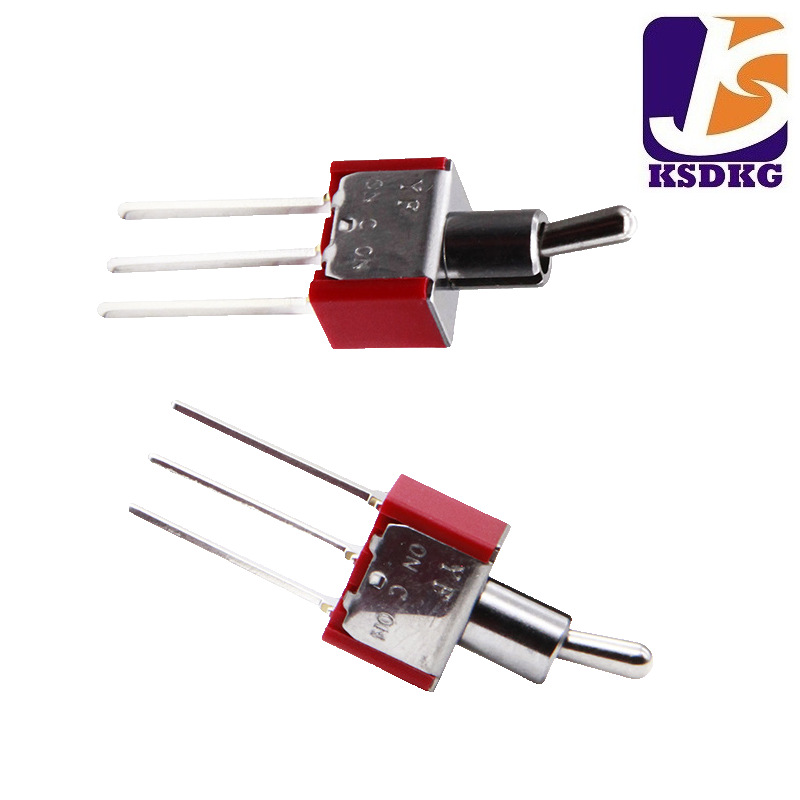 2档钮子开关 长柄3档摇臂开关三脚 长脚 左右摇摆红色旋钮开关