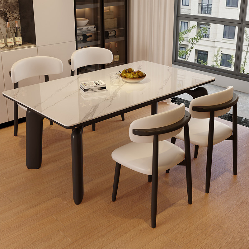 Mesa de comedor de roca de soporte completo, mesa de comedor y silla, combinación doméstica, pequeña casa, retrógrada, simple y moderna mesa de comedor