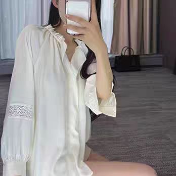 Song family 2025 early spring new French ear collar elegant lace embroidered shirt women's EWE361C0380