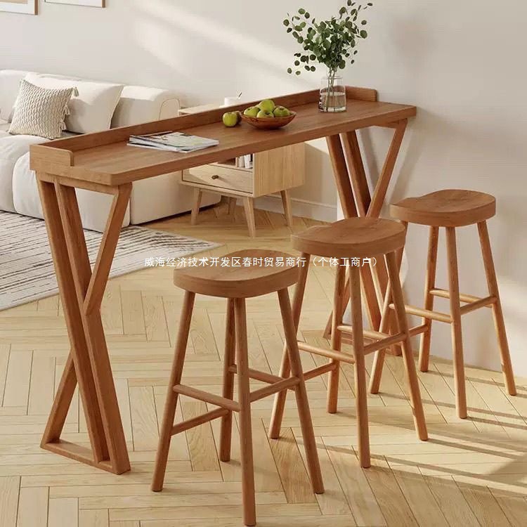 Nordic Solid Wood Bar Table Home Strip Table Partition Balcony Wall Long High-Foot Milk Tea Table Table and Chair Combination Simple