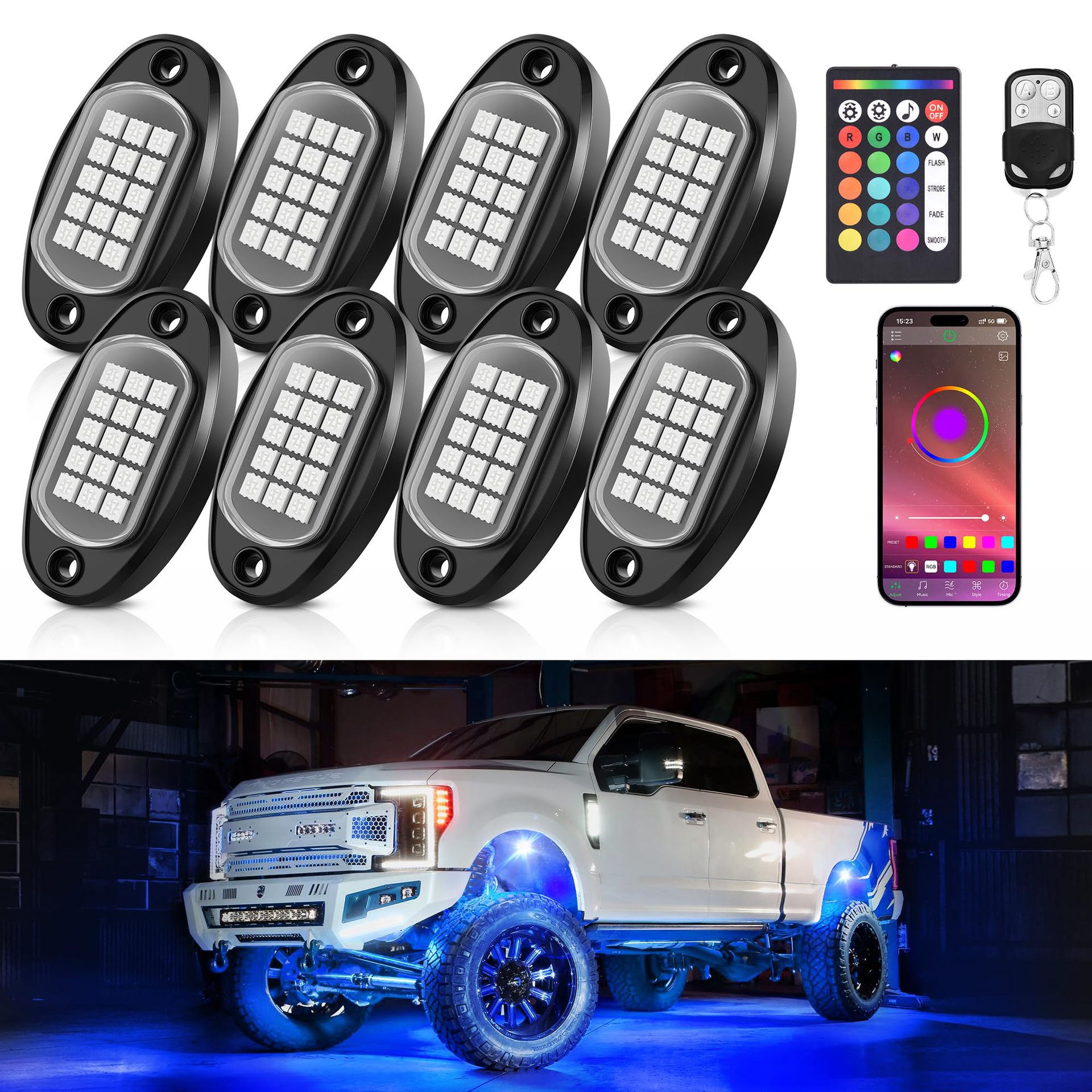 Cross-border hot car RGB chassis light off-road vehicle bottom music rhythm light LED colorful APP remote control atmosphere light