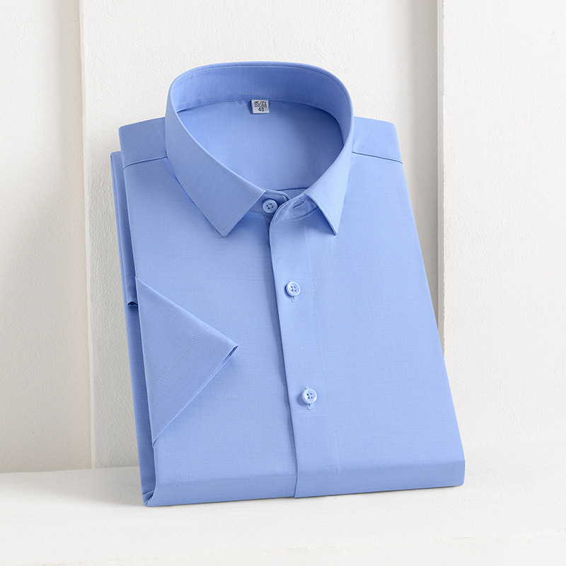 Brand Men's Shirt Short-sleeved Spring and Autumn Business Casual Non-ironing Green Middle-aged Professional Top Loose Anti-wrinkle Shirt for Men