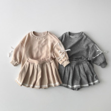 ins韩版女童2025秋冬新款裙套装可爱甜美花边卫衣+百褶裙两件套裙