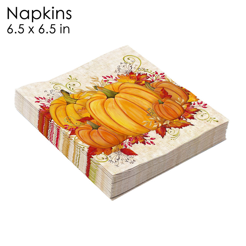 JW Spot Autum Thanksgiving Pumpkin Red Maple Leaf Beige Bottom Printing Thanksgiving Party Printed Napkin