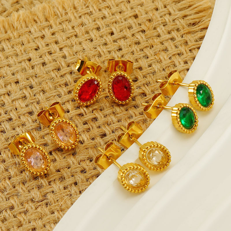 Transfronterizo nuevo acero inoxidable inserción de circón ovalado pequeños pendientes europeos y americanos simples de acero de titanio pendientes de lujo al por mayor