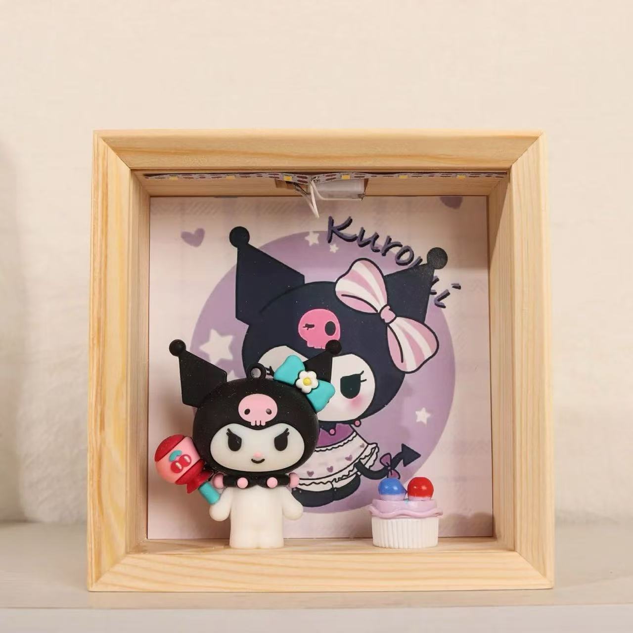 520 Tanabata Día de San Valentín Sanrio lindo dibujos animados luz nocturna marco de fotos decoración para novia y novia regalo de cumpleaños