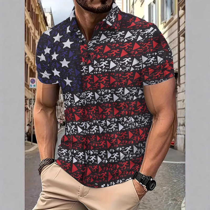 Factory Direct Sales Men's Short-Sleeved Polo Shirt American Men's Fun Golf Shirt Short-Sleeved Printed Top