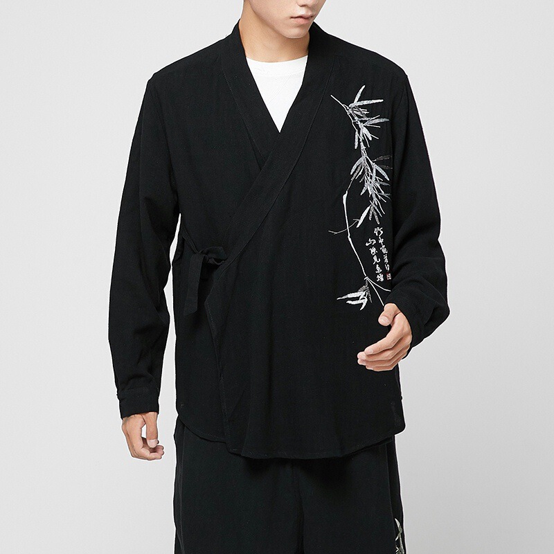 Japanese-style Bamboo Embroidered Top Modified Hanfu Slant Placket Tang Suit Short-hit Windbreaker Ancient Coat Taoic Suit Buddha-style Zen Suit for Men Japanese-style Bamboo Embroidered Top Modified Hanfu Slant Placket Tang Suit Short-hit Windbreaker Ancient Coat Taoic Suit Buddha-style Zen Suit for Men