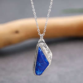 蓝菁 跨境热卖新品创意镂空三角形青金石项链 蓝色松石不规则吊坠