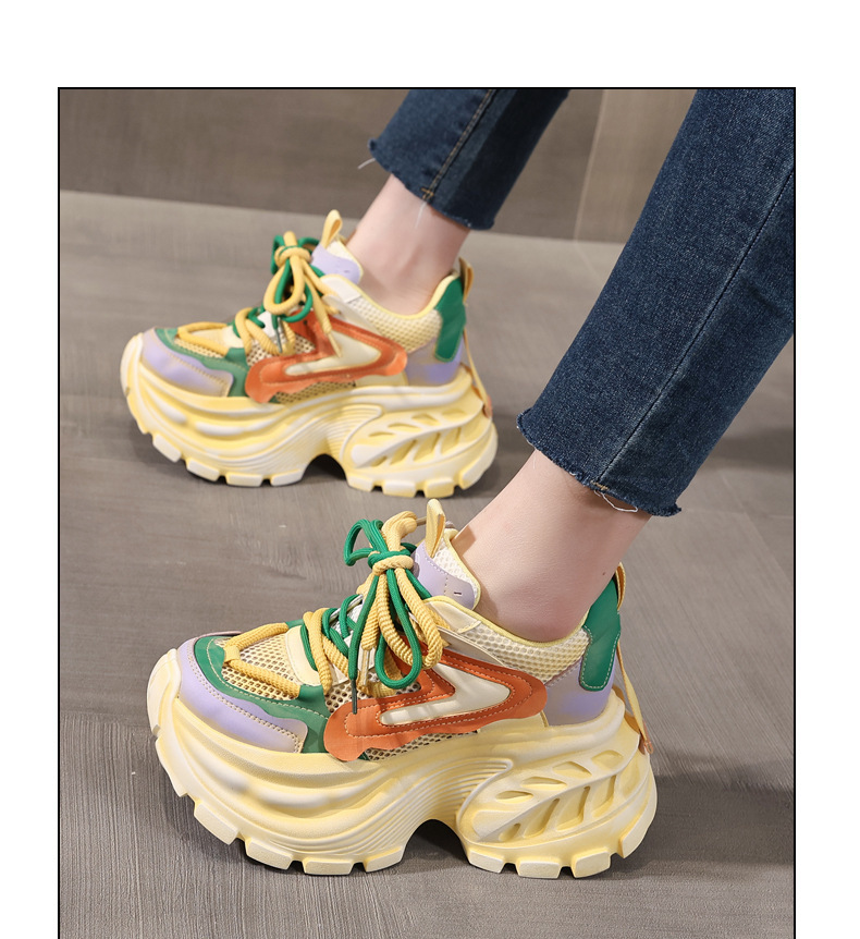 Giày sneaker nữ đế dày lưới thoáng khí phong cách daddy giày tăng chiều cao — màu hồng chi tiết 11
