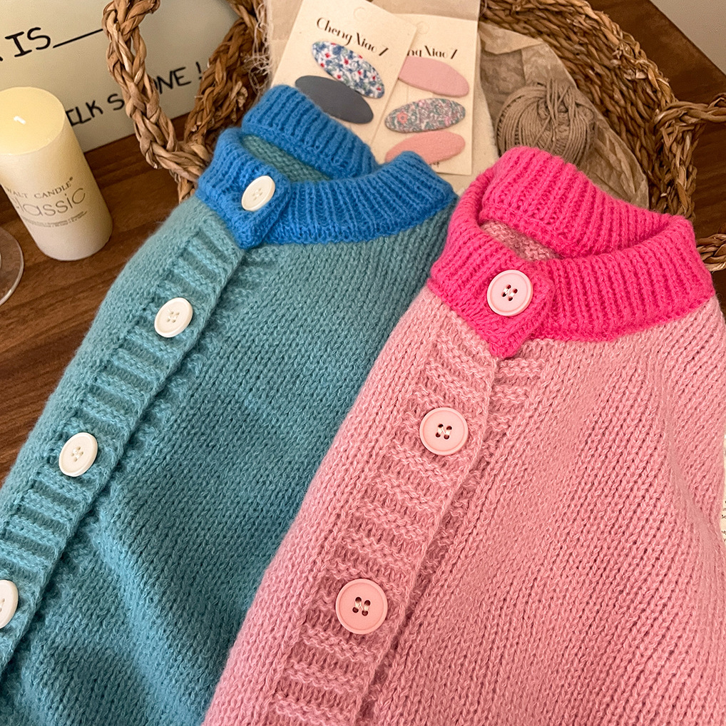 Mädchen Strickjacke – Stilvoller Cardigan Mit Kontrastfarben_voghion.com