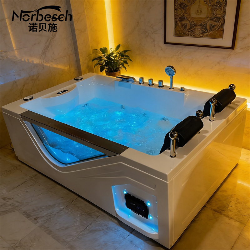 Directly from the Manufacturer: Double Luxury Massage Whirlpool Constant Temperature Couple's Bathtub with Bubble Lights and Glass Bath Tub 1.9m