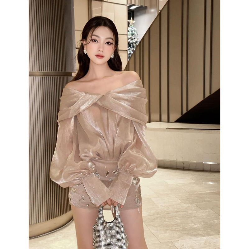 French-Style One-Shoulder Pearlescent Dress Spring/Summer 2026 Light Luxury High-End Socialite Elegant Birthday Party Gown Dress