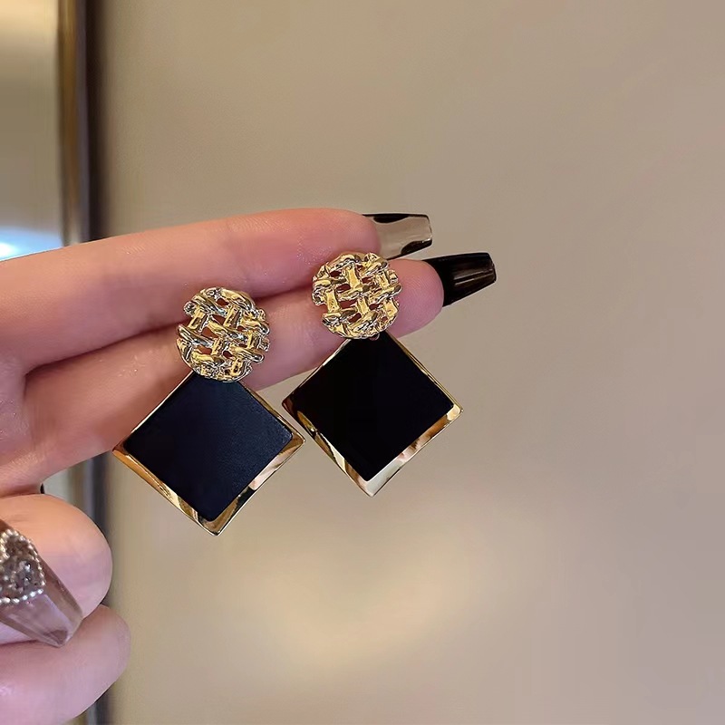 S925 Silver Geometric Clip Earrings Large Black Crystal Jewellery_voghion.com