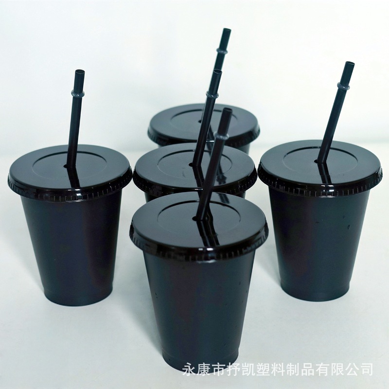 Amazonの人気のソリッドブラックストローカップ16オンス大容量pp素材単層プラスチックカップロゴ付き|undefined