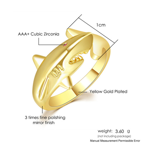 European and American personalized creative red-eyed shark open ring gold-plated animal ring foreign trade cross-border e-commerce new jewelry
