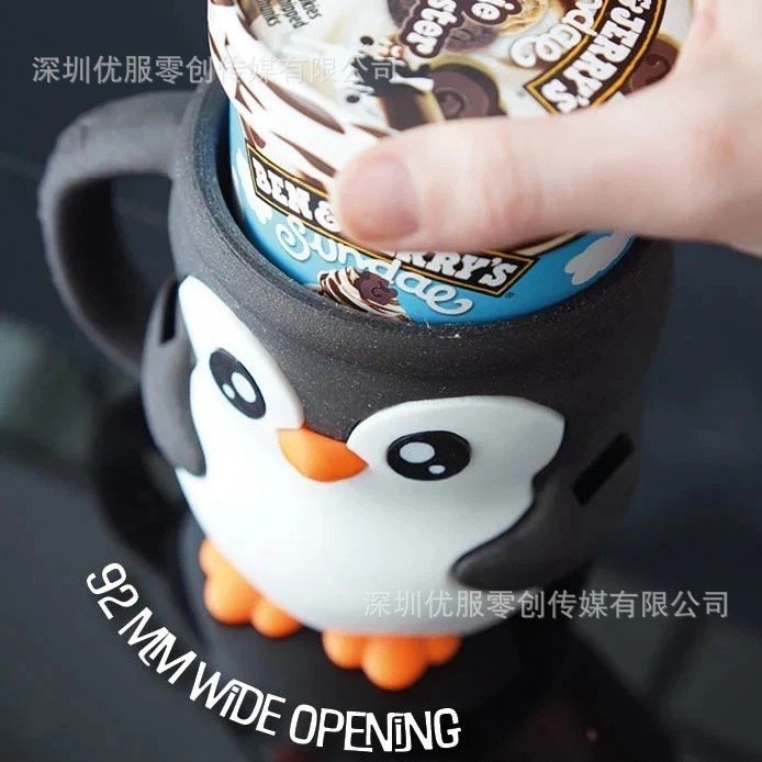 跨境Pebbles the Penguin Ice Pint Holder Cow企鹅冰激凌杯托杯|undefined