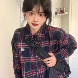 秋季格子衬衫男长袖少年感学生百搭潮流条纹衬衣休闲外套