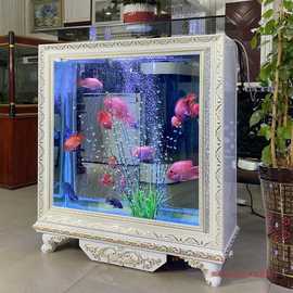 长方形连体欧式屏风底柜生态鱼缸水族箱中型大型底部过滤玻璃