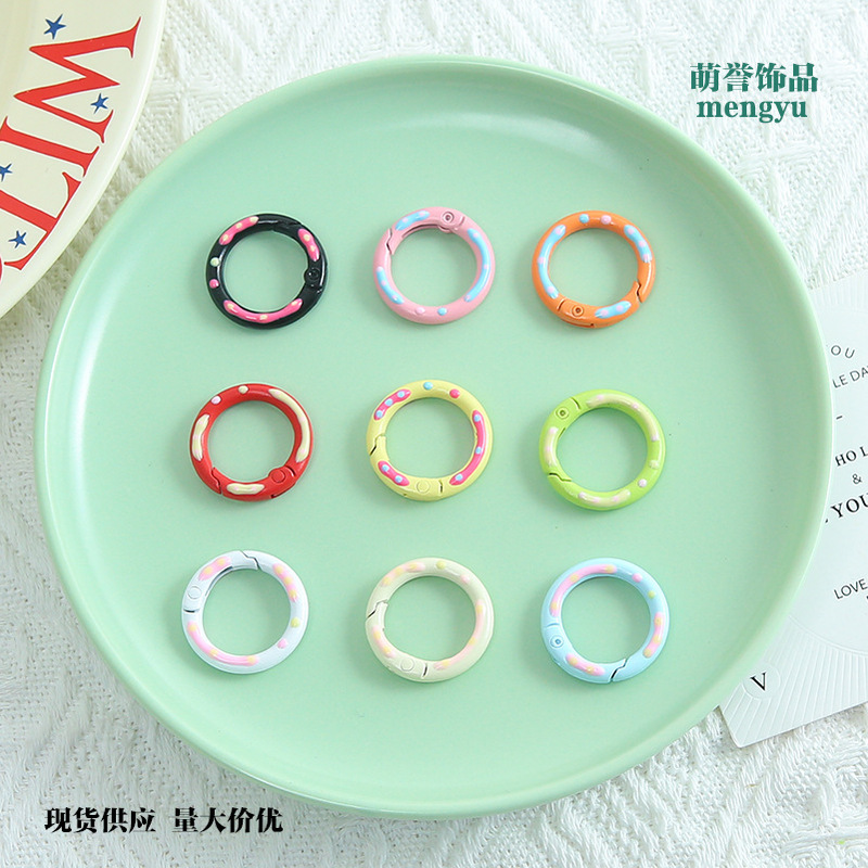Colorful Painted Donut Spring Clasp Metal Keychain DIY Jewelry Accessories Connecting Open Ring Materials Wholesale