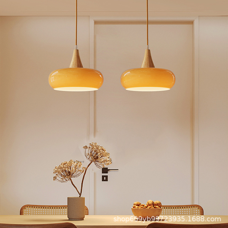 餐厅吧台柿子吊灯日式包豪斯书房卧室奶油风玄关灯具吸吊两用极简
