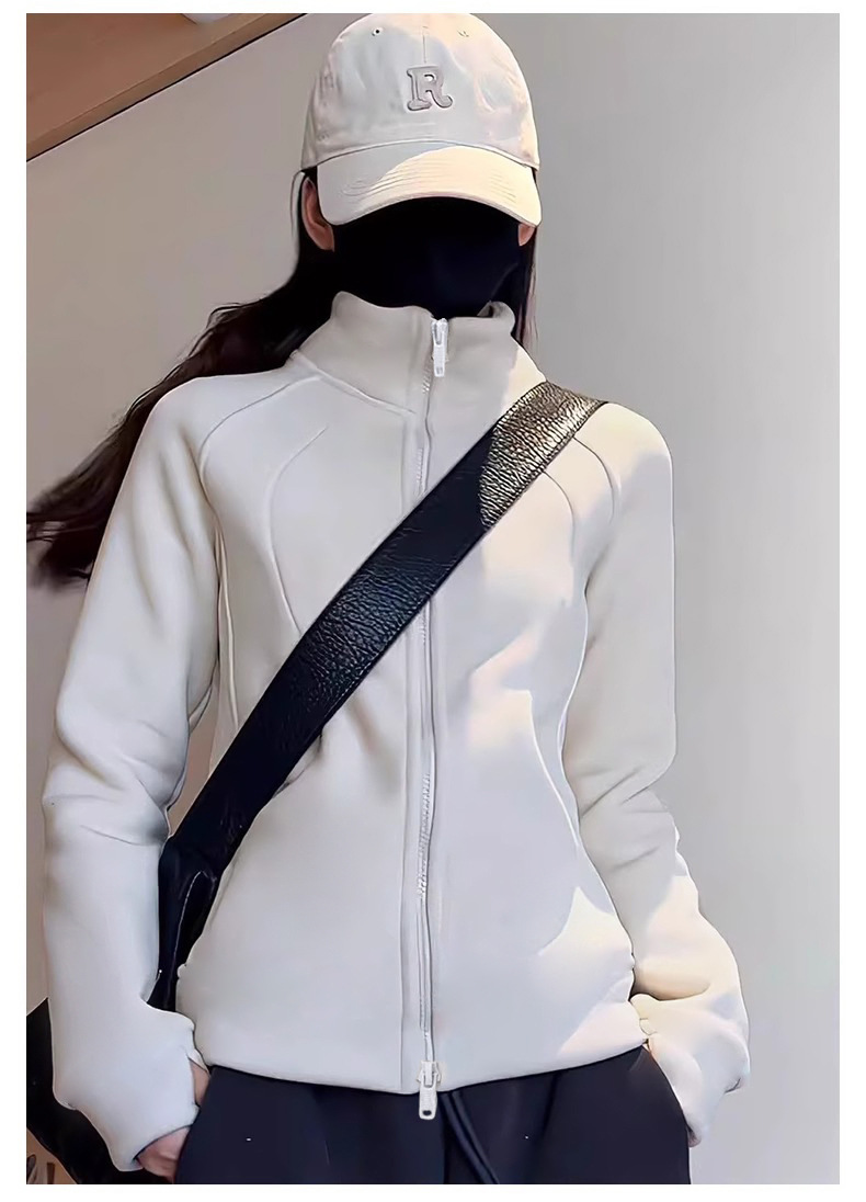 Double Pull-up Collar Yoga Jacket, Fleece Thickened Slim-fit Sports Top, Fitness Clothes For Women_desvips.com