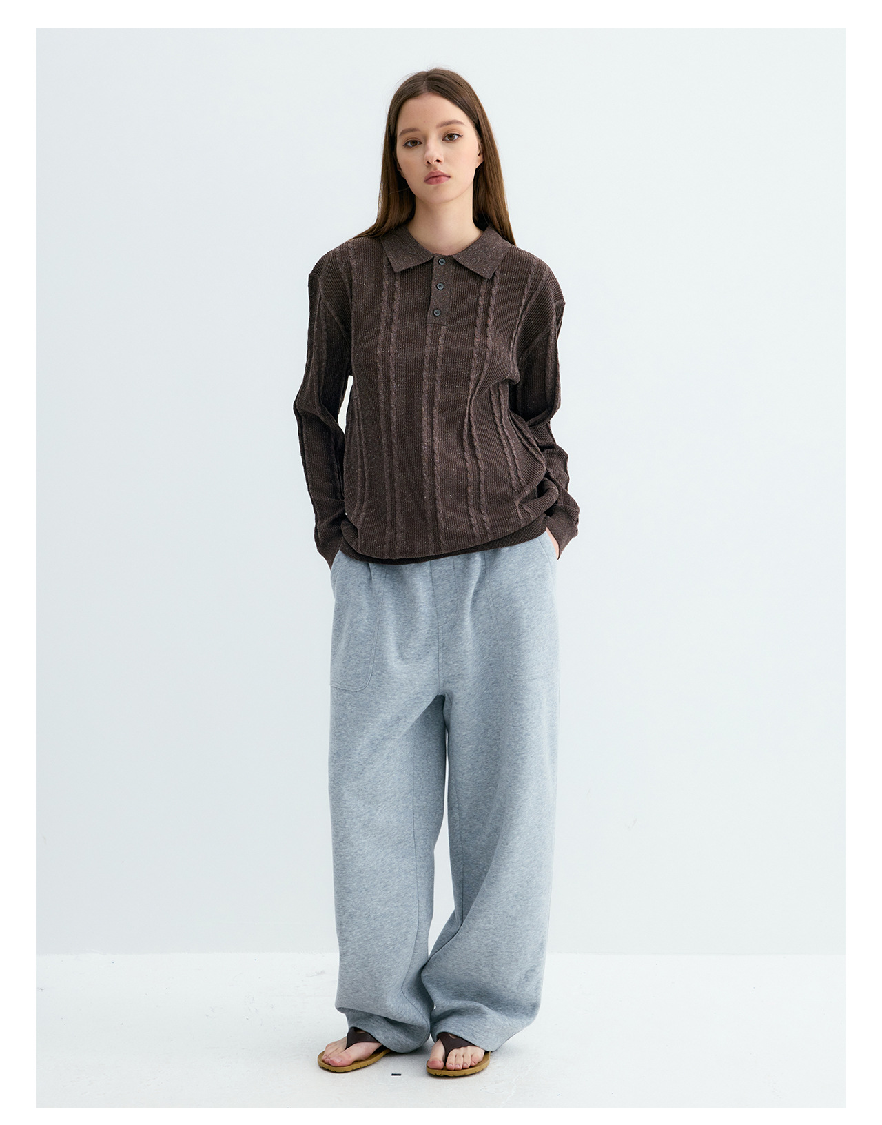 UNF Cable-Knit Jacquard Polo Shirt