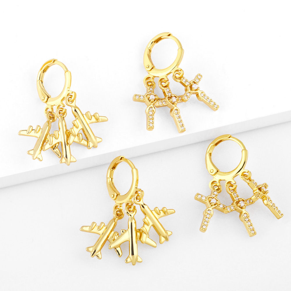 Fashion metal cross star copper airplane earringspicture1