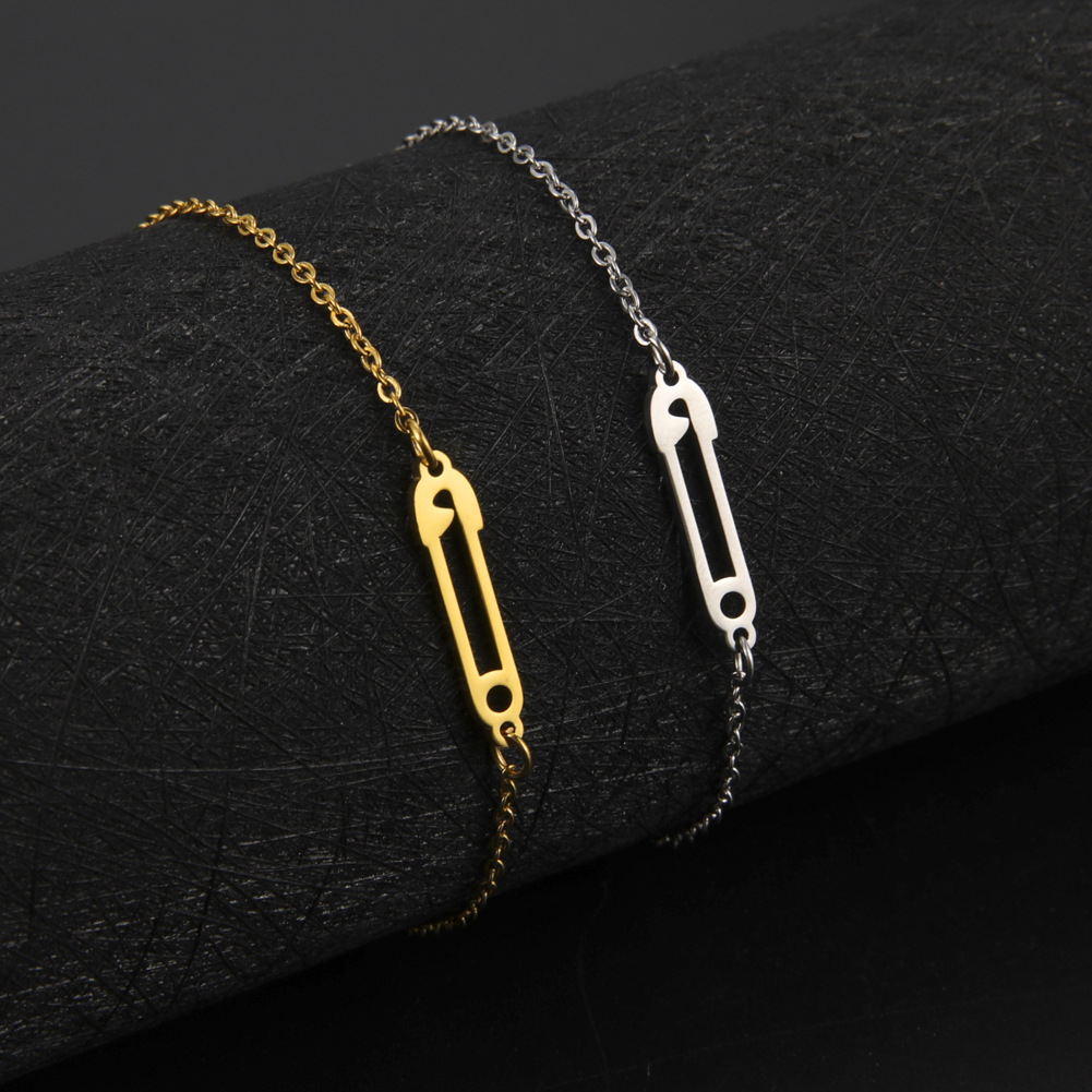 跨境欧美热销沙滩不锈钢脚链18K金不掉色回形针别针脚饰品女脚链