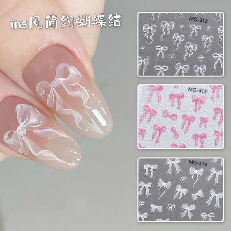 Internet Celebrity Popular Embossed Nail Art Sticker Ribbon Cut Out Flat Eye Glue Simple Ultra-Thin Ins Style Long-Lasting Diamond Jewelry