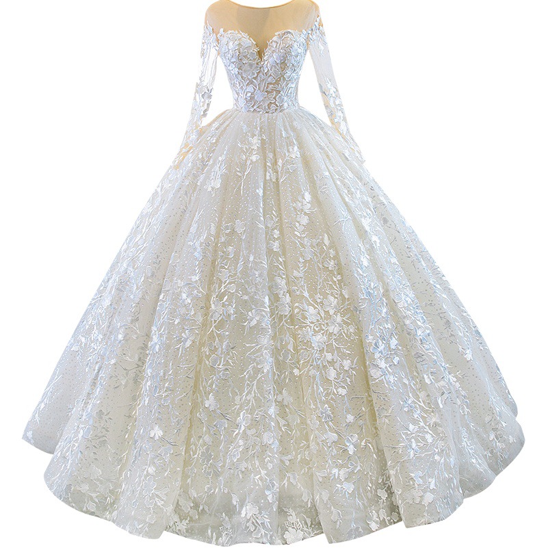 Vestido de novia AliExpress 2026, nuevo modelo, vestido de novia ultra-romántico con mangas largas y falda abullonada para fotografía de viajes, vestido de novia ligero.