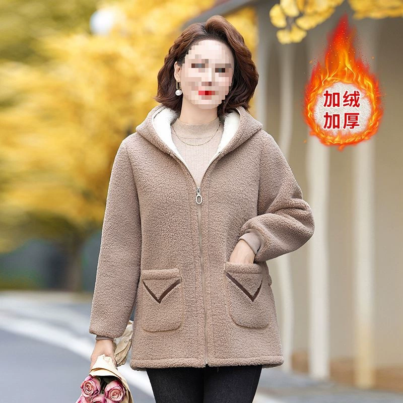Velvet fleece down jacket, for middle age, increased thickness
