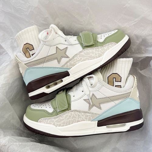 Small fresh spring fruit green contrasting color air cushion jogging shoes ulzzang trendy couple white sports sneakers for men and women