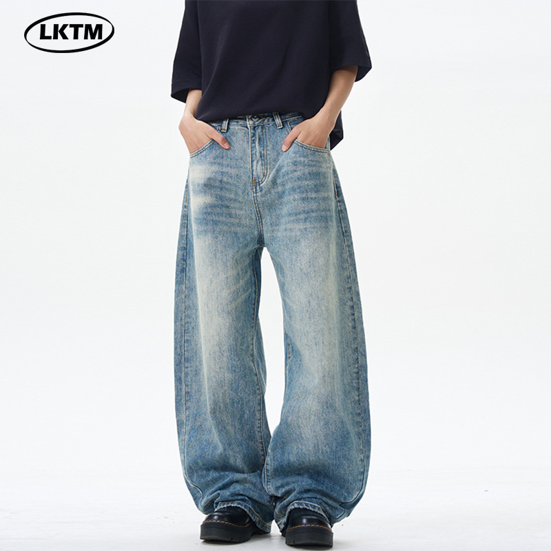 LKTM Men's# Spring and Summer New American Scimitar Jeans Men's Street Retro Washed Loose Profile Banana Pants