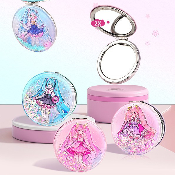 Espejo de maquillaje redondo con arena líquida, moderno y creativo, espejo compacto portátil, espejo de belleza con diseño de arena líquida.