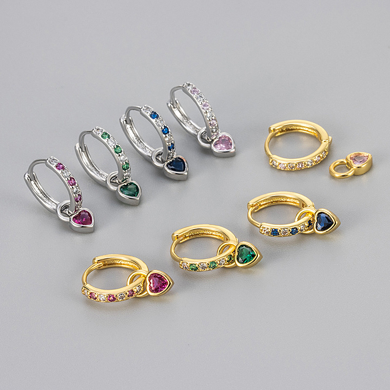 Europe and the United States cross-border 2024 trend fashion inlaid color zircon earrings female love eardrop retro temperament all-match ear buckle Europe and the United States cross-border 2024 trend fashion inlaid color zircon earrings female love eardrop retro temperament all-match ear buckle