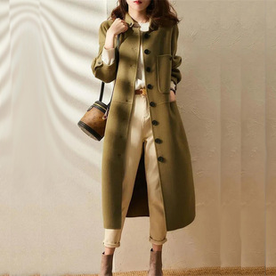 2023 autumn and winter New elegant mid-length overcoat women's thickened woolen coat slimming shirt simple women's clothing