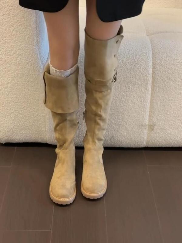 翻折两穿显腿长过膝长靴女2025秋冬新款绝绝子长筒堆堆靴西部靴子|undefined