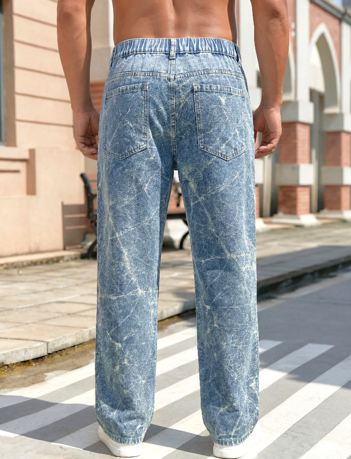 Men's Trendy Versatile Tie Dye Jacquard Wide Leg Straight Leg Jeans Autumn Winter Retro Washed Denim_mkmklike.com