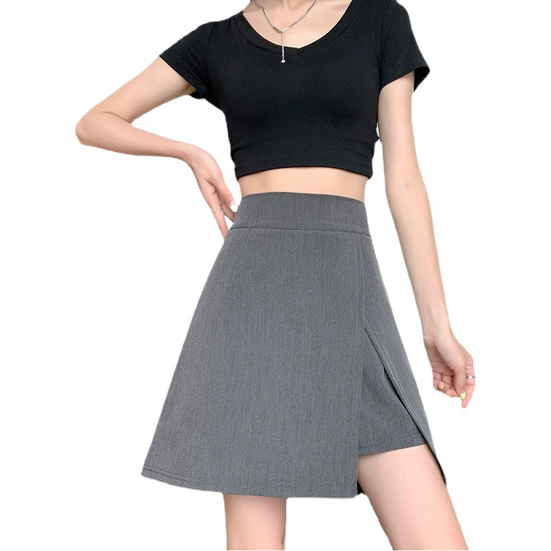 Hip Skirt Skirt Women's Slight Chubby Large Size Black A- line Skirt High Waist New Arrival Skirt Irregular Split Skirt for Summer